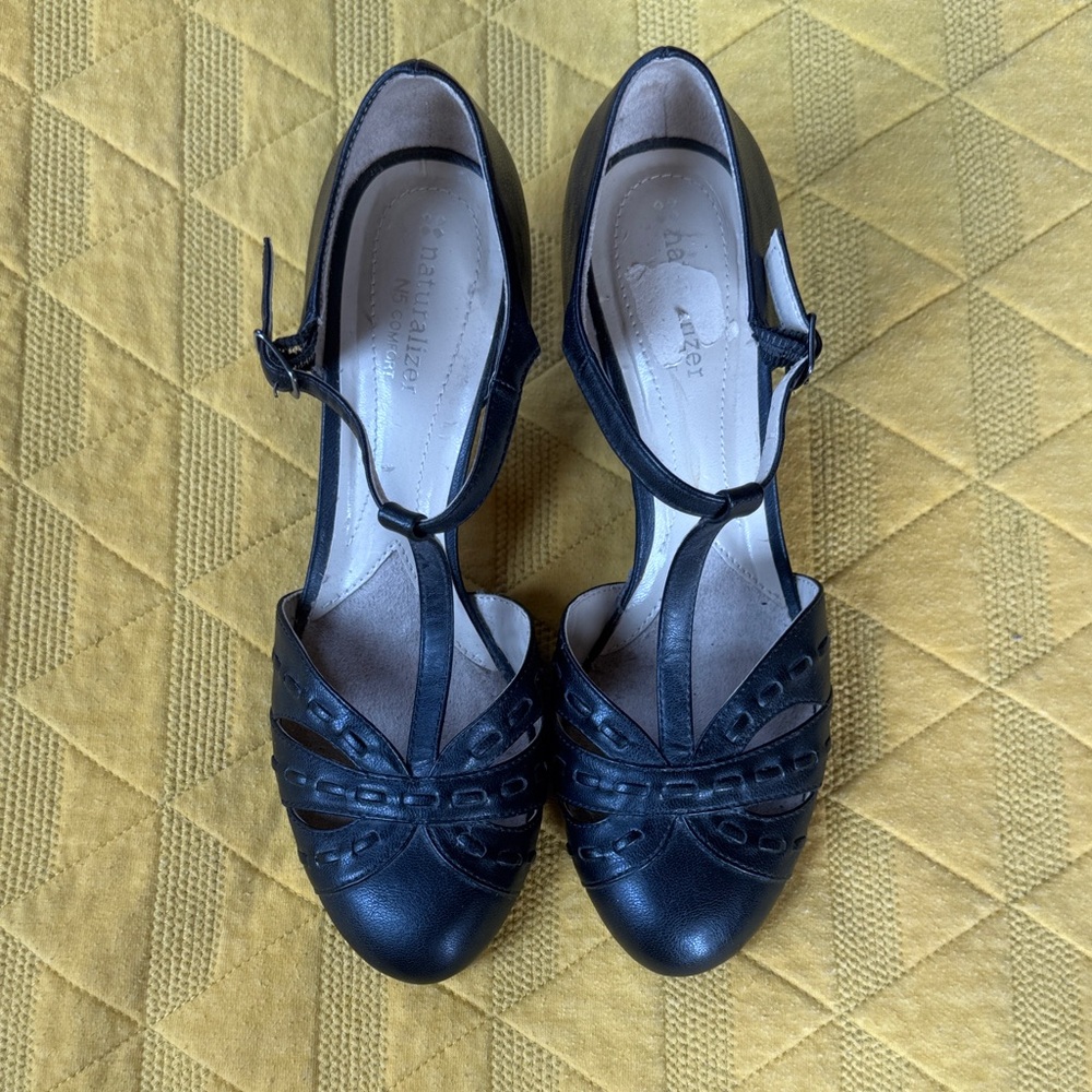 Naturalizer Black T-Strap Heels